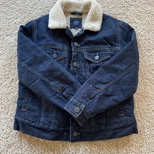 GAP Kids Dark Blue Jean Jacket with Cream Sherpa Collar
